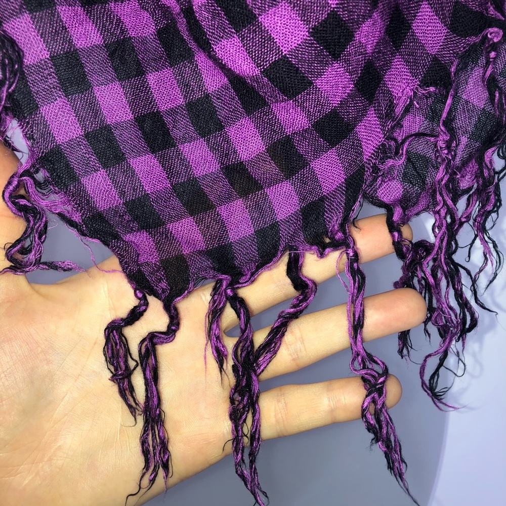 4/$25 Purple & Black Gingham Square Tassel Scarf - Picture 3 of 5